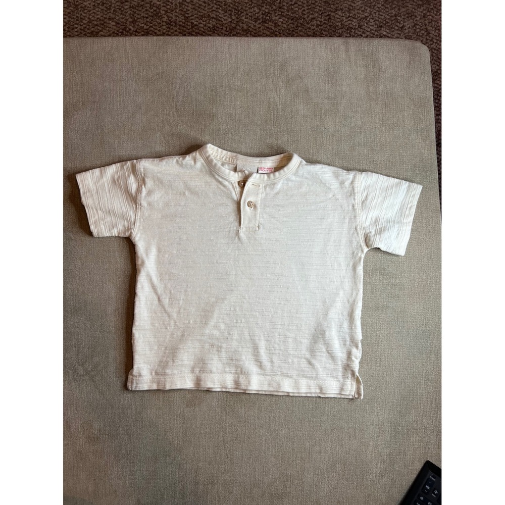 Zara Kids Cream Textured Cotton Henley Short Sleeve Shirt Off White 2 Years 92cm